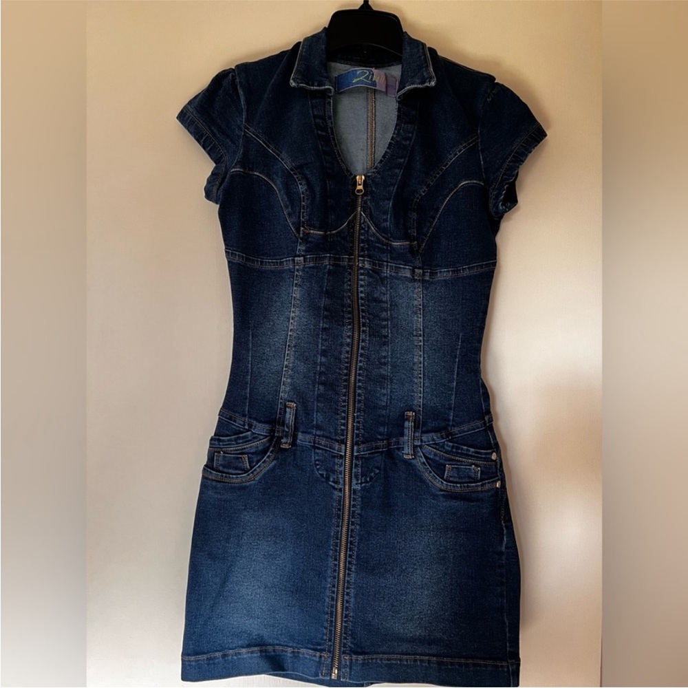 Y2K Denim Zip-Front Dress